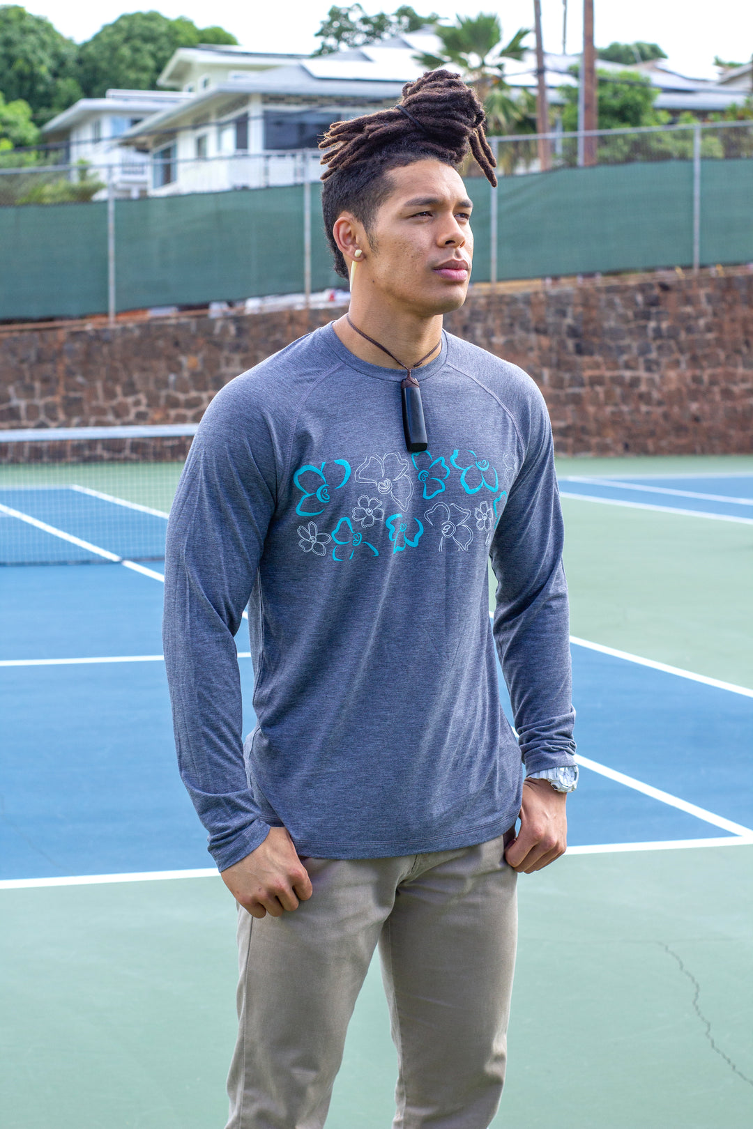 Long-Sleeve Moisture Wicking Gray Kenikeni Bar Unisex Tee