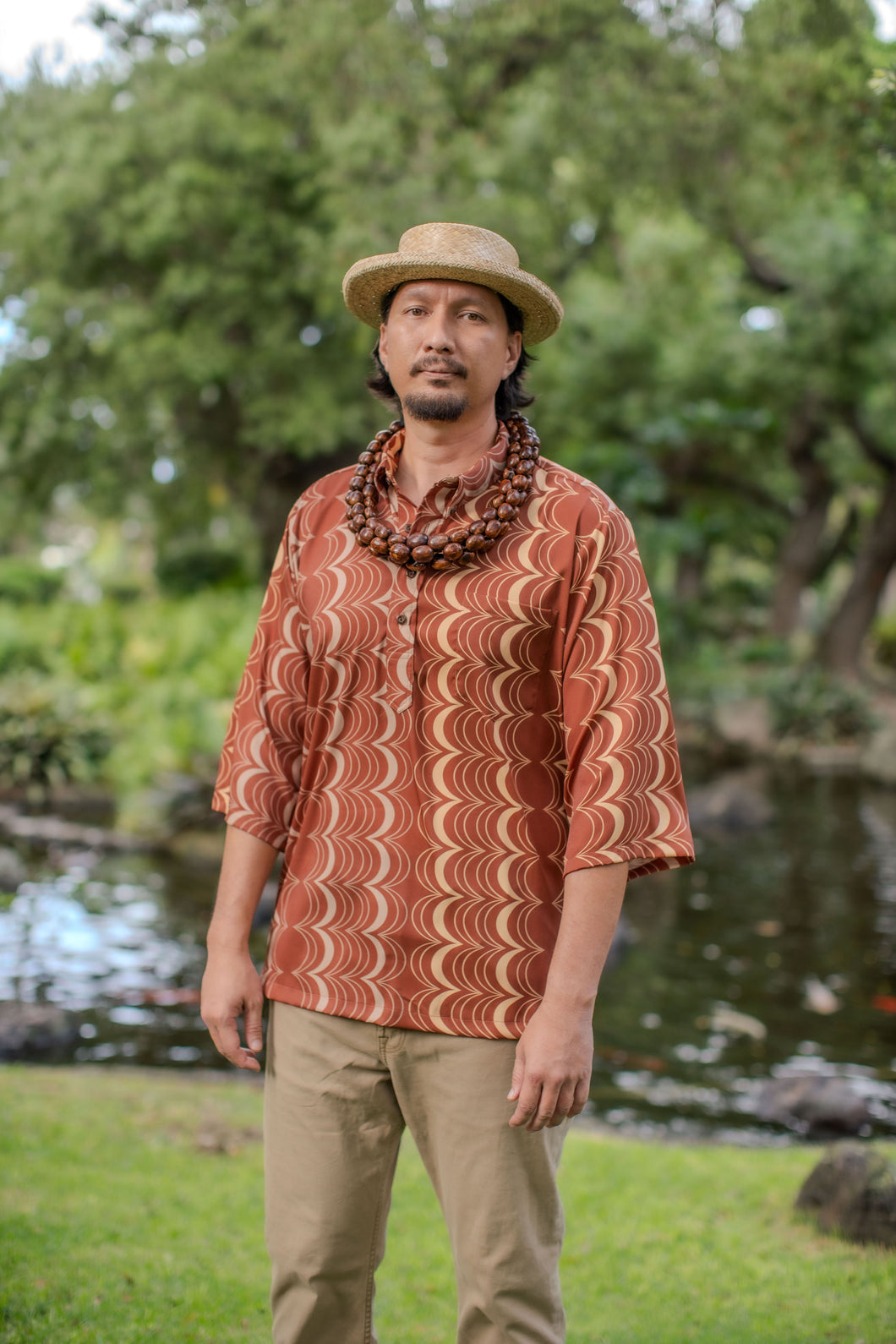 Hāliʻaliʻa 3/4 Sleeve Pullover Aloha Shirt in Lama