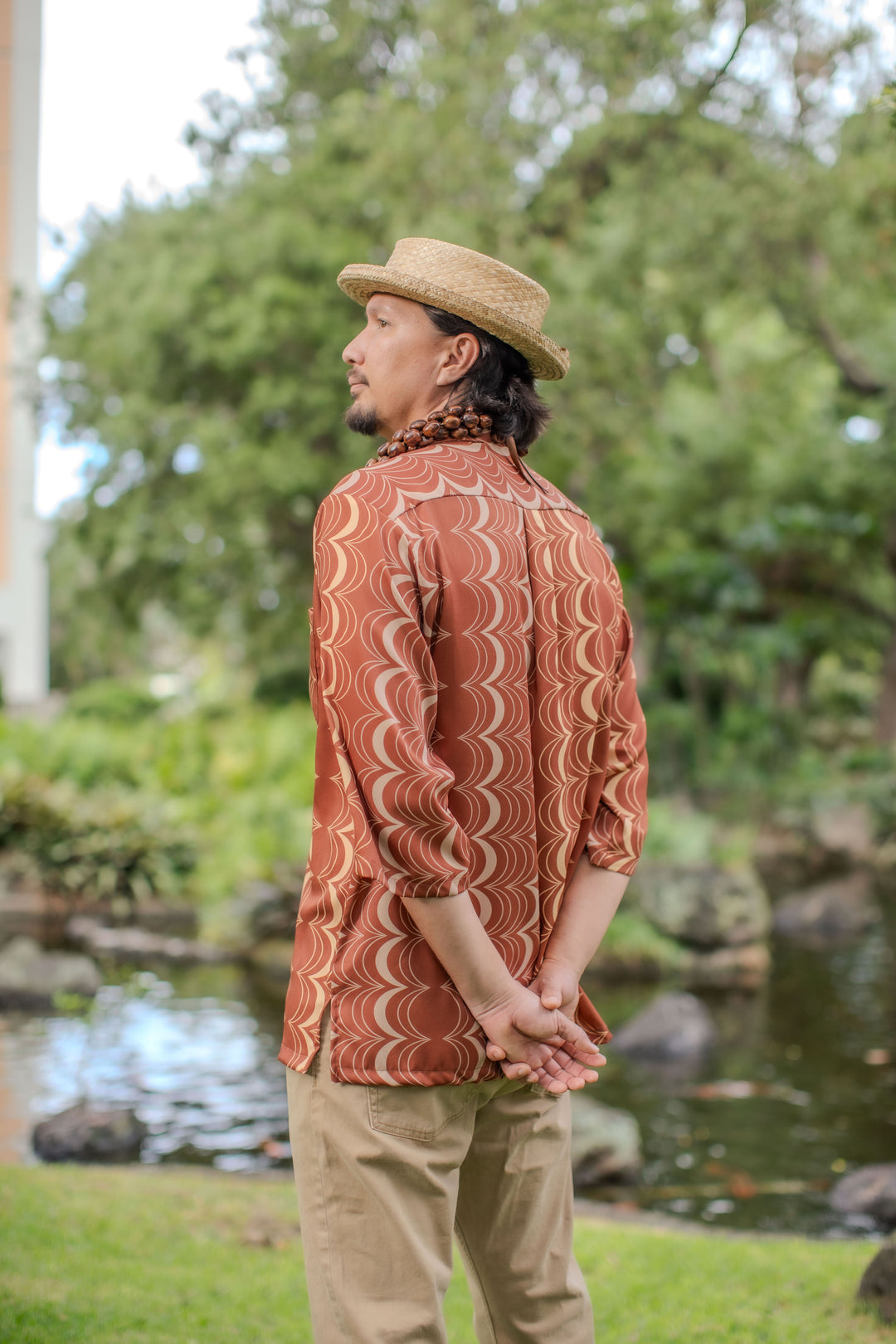 Hāliʻaliʻa 3/4 Sleeve Pullover Aloha Shirt in Lama