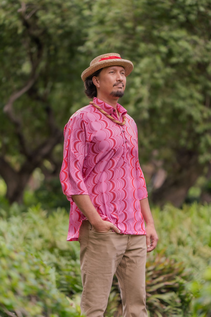 Hāliʻaliʻa 3/4 Sleeve Pullover Aloha Shirt in Hehelo