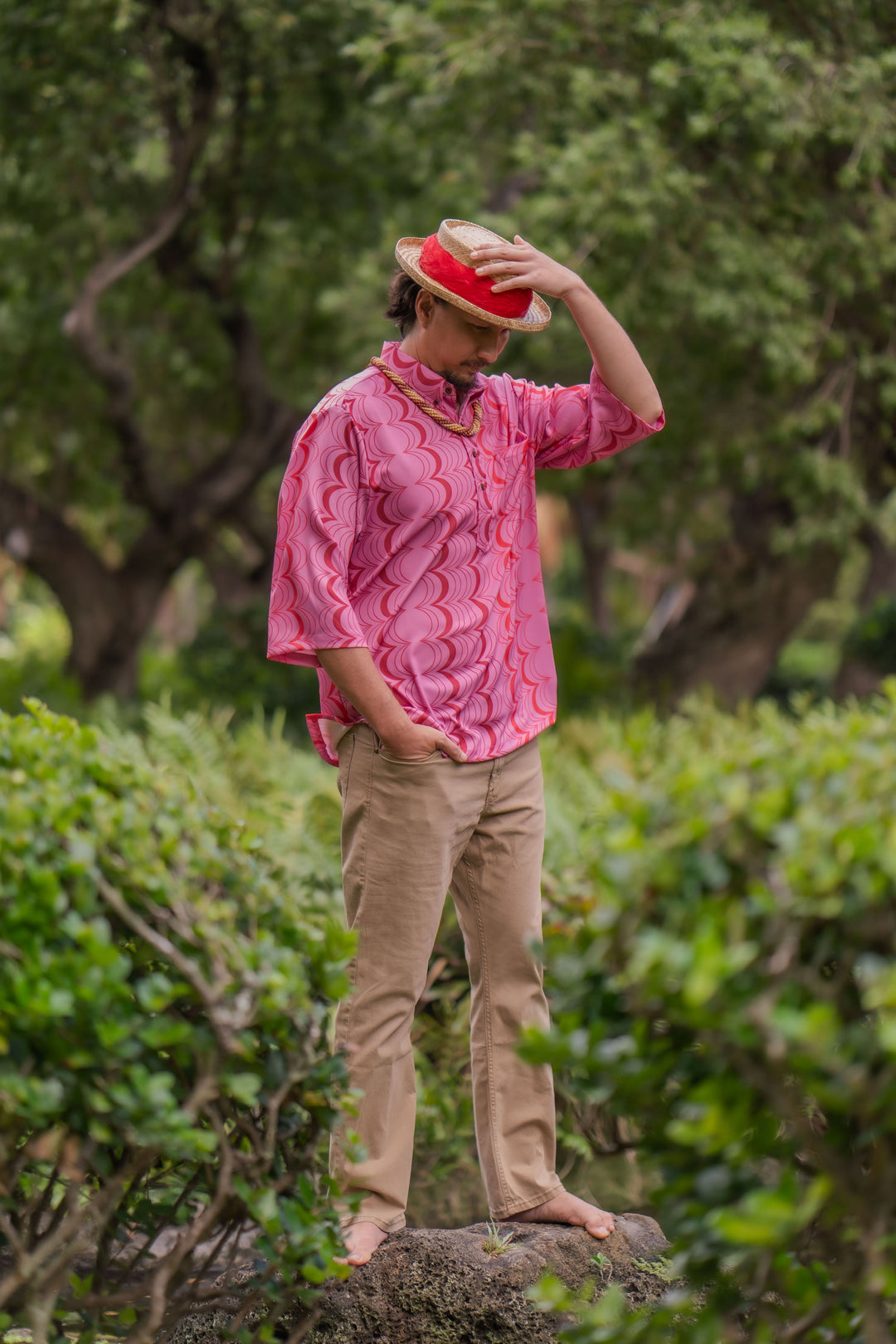 Hāliʻaliʻa 3/4 Sleeve Pullover Aloha Shirt in Hehelo