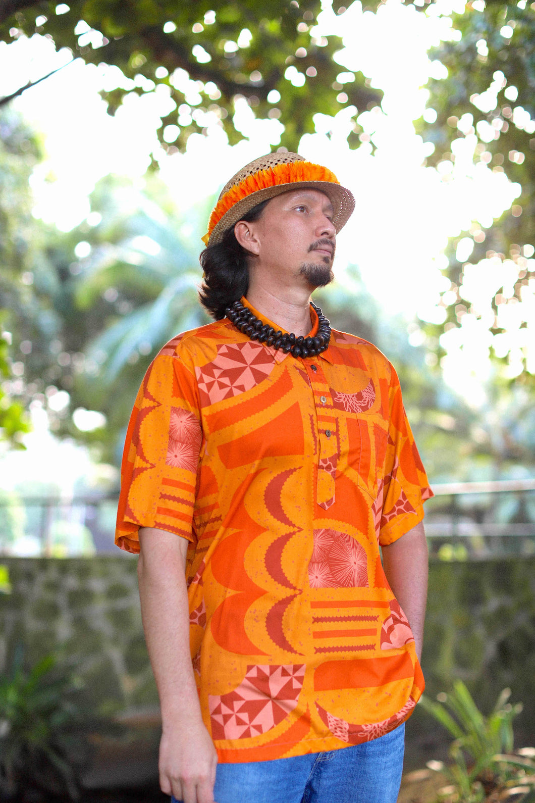 ʻOliʻoli Pullover Aloha Shirt in Alaula