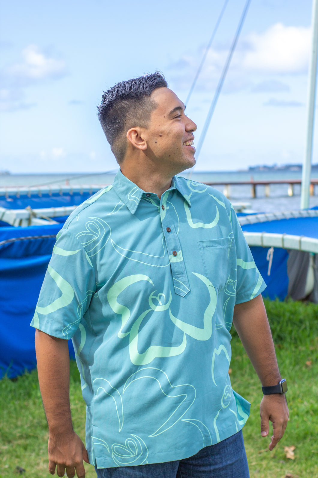ʻOliʻoli Pullover Shirt in Sky Blue Kenikenialoha