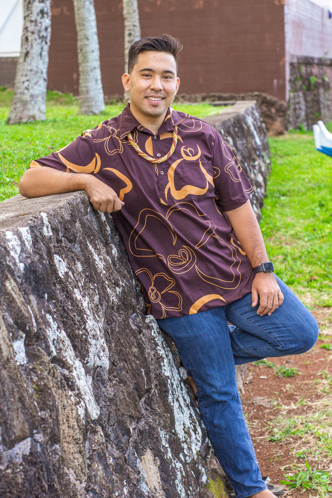 ʻOliʻoli Pullover Shirt in Chocolate Kenikenialoha